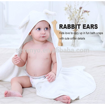 Toalla con capucha de bambú del bebé, conejo blanco con el oído, toalla de baño orgánica extra suave del bebé para el niño, el niño o los niños
